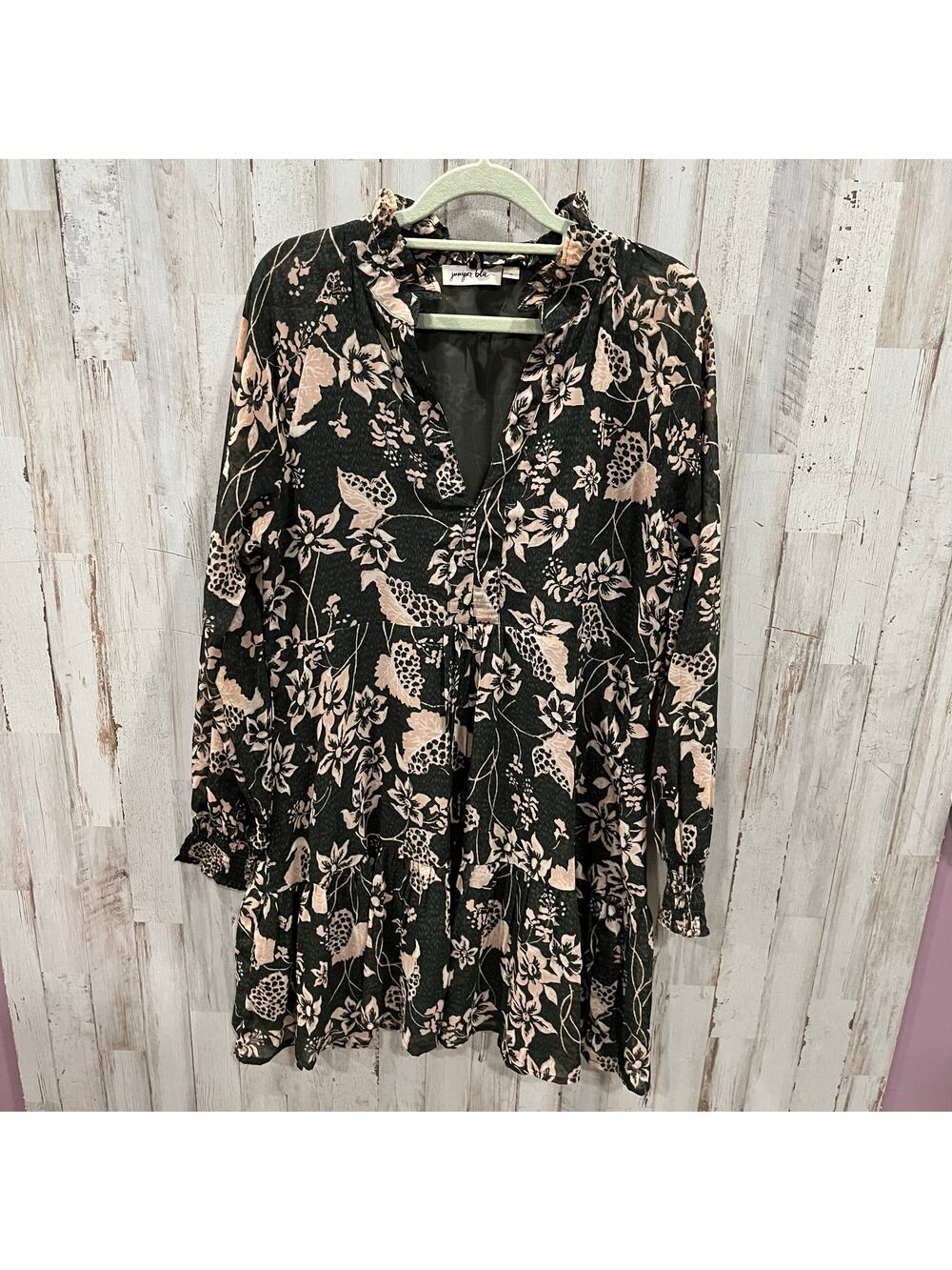 Juniper Blu Floral V Neck Sheer Sleeve Ruffle Boutique Mini Dress Womens Small